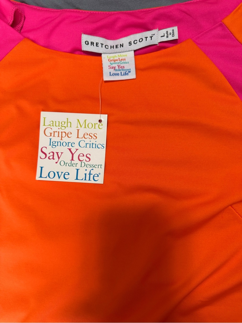 NWT Gretchen Scott Jersey Tee Topper Color Block Top Orange Pink Large - Picture 5 of 8